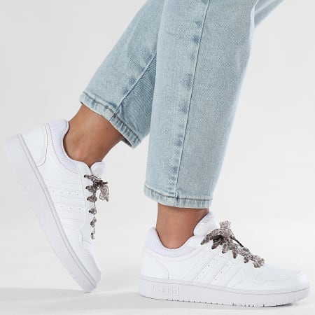 Adidas Sportswear - Women's Hoops 3 Low Classic Sneakers GW0433 Cloud White x Superlaced Leopard Grey laces